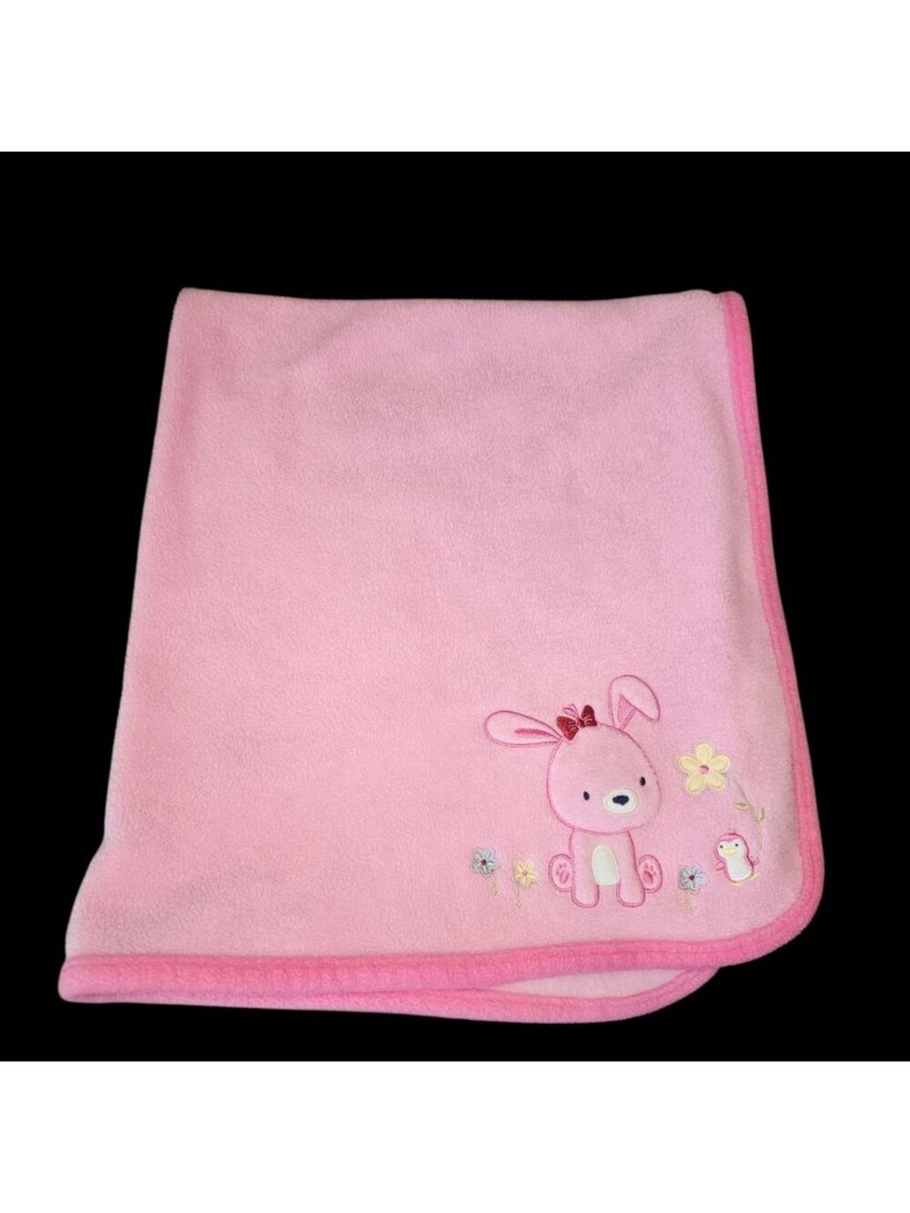 Carter's Child of Mine Baby Blanket Pink Fleece Rabbit Bunny Flowers 30 X 36